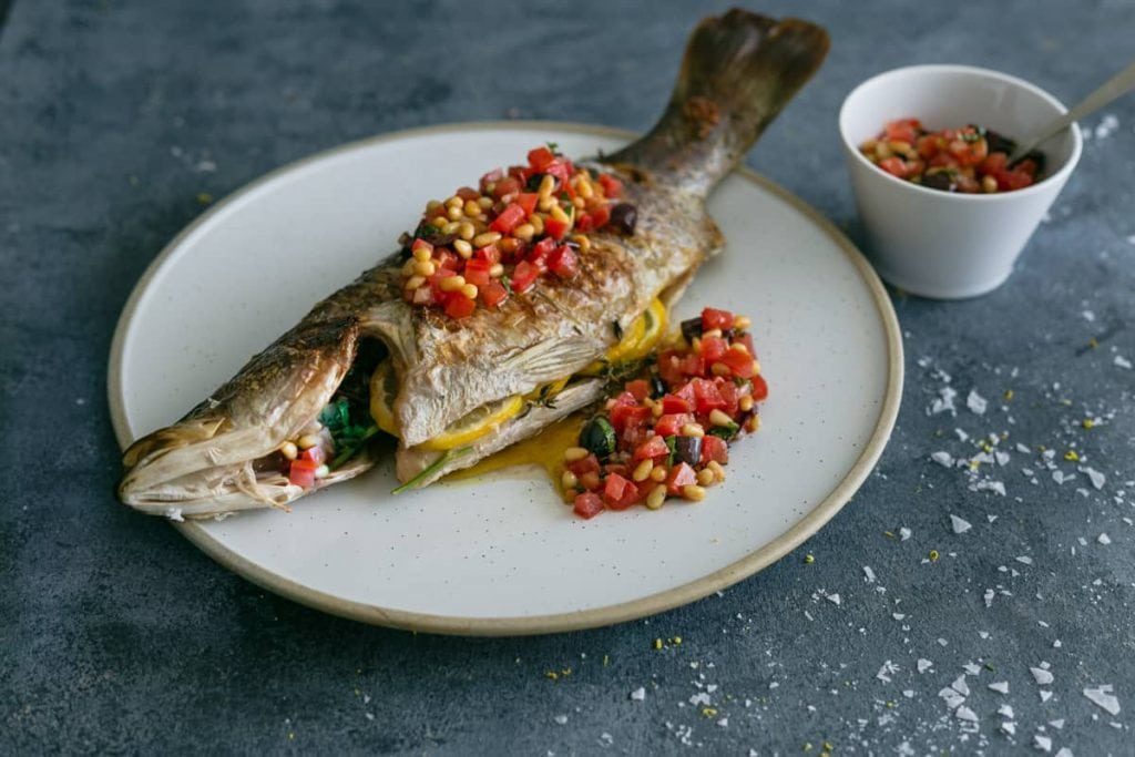 Whole Baked Barramundi with Sauce Vierge | between2kitchens
