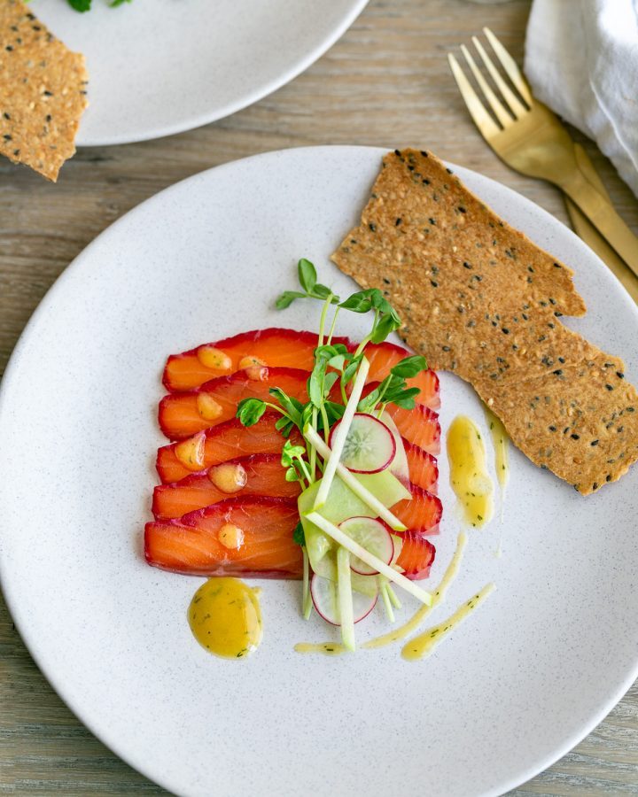 Beet Cured Salmon Gravlax with Mustard Dill Sauce - Between2Kitchens