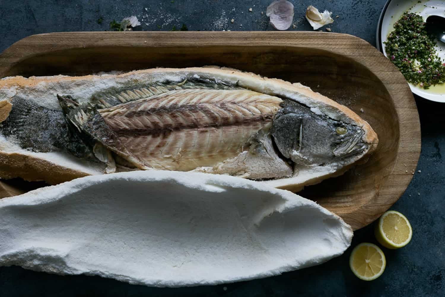 Whole Baked Fish in Salt Crust with Salsa Verde