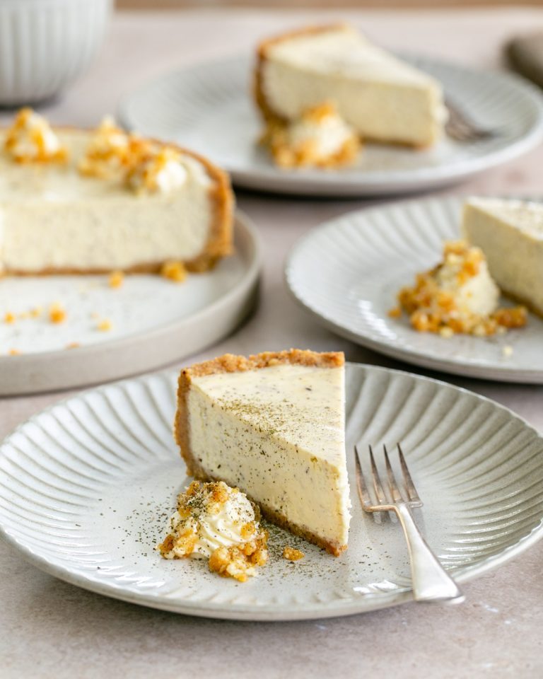 Lemon Myrtle Cheesecake with Macadamia Praline - Between2Kitchens